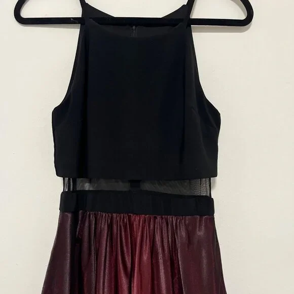 Two-Tone Black & Red Sleeveless Maxi Gown With Sheer Mesh Waist Detail And Gradi - Picture 5 of 15